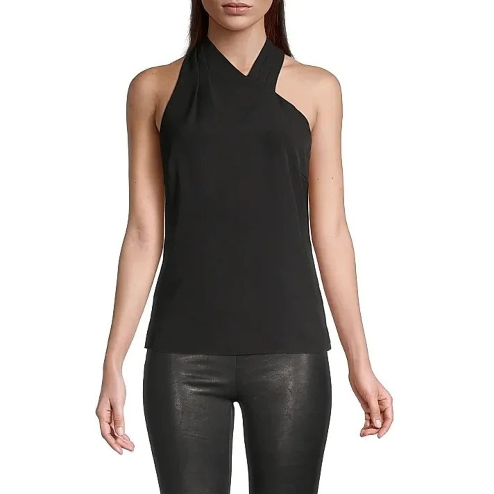 Milly Blouse S Black Preston Cady Halter Classic Sleeveless